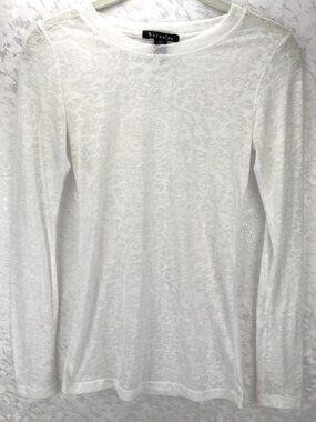 Bozzolo White Sheer Mesh Lightweight Long Sleeve Minimal Layering Top Size S NWT